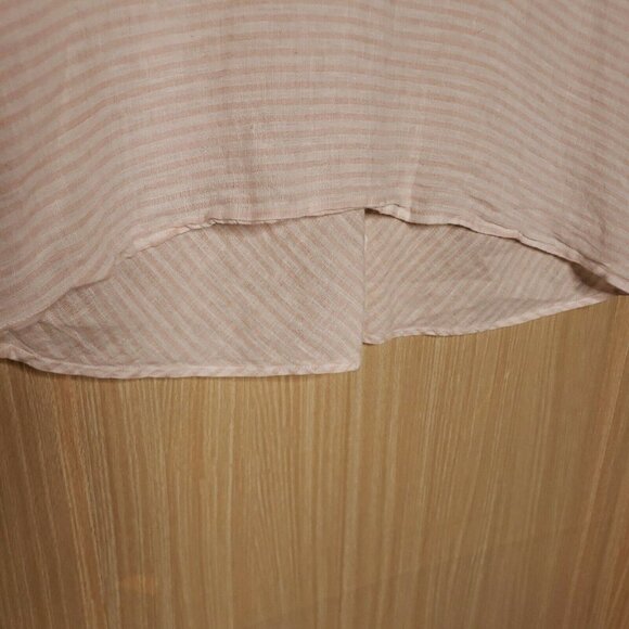 Vince Camuto Womens Linen Pink White Striped Short Sleeve Top Large - Picture 4 of 7